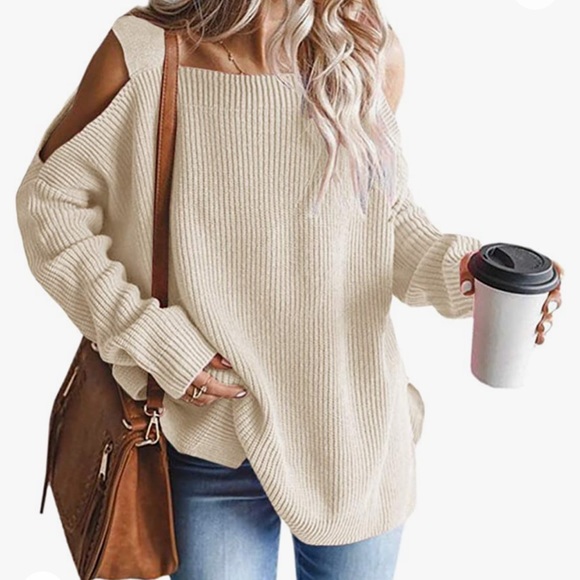 Super cute woman sweater cold shoulder oversized - Picture 4 of 10